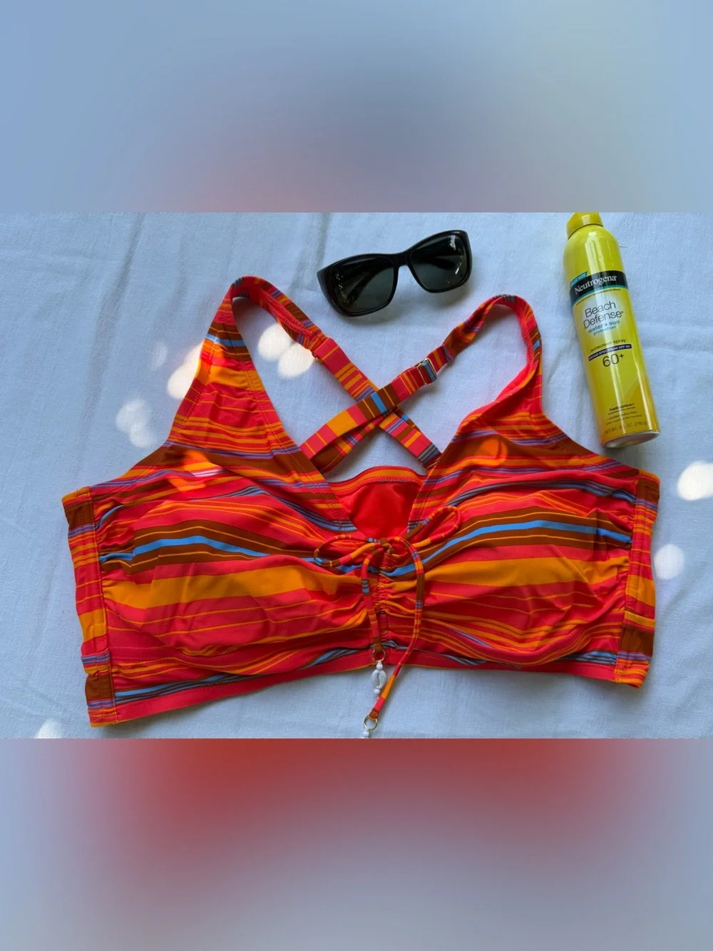 NEW Size 3X wild fable Bright Red & White Swim Top Adjustable Front Ties